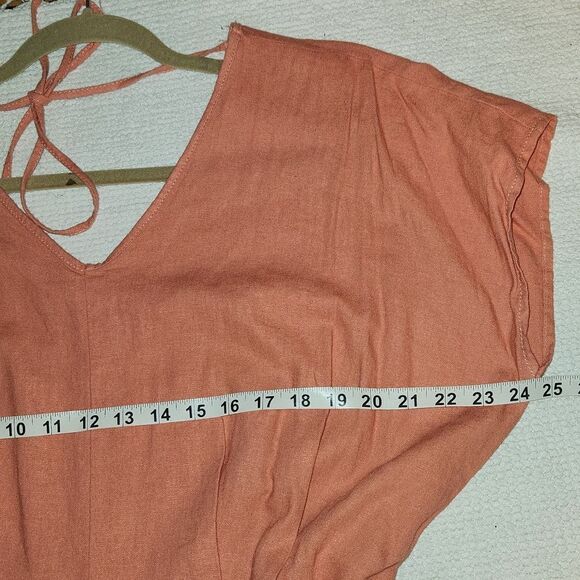 Kenzie orange linen blend v-neck dropped shoulder jumpsuit. - Picture 4 of 9